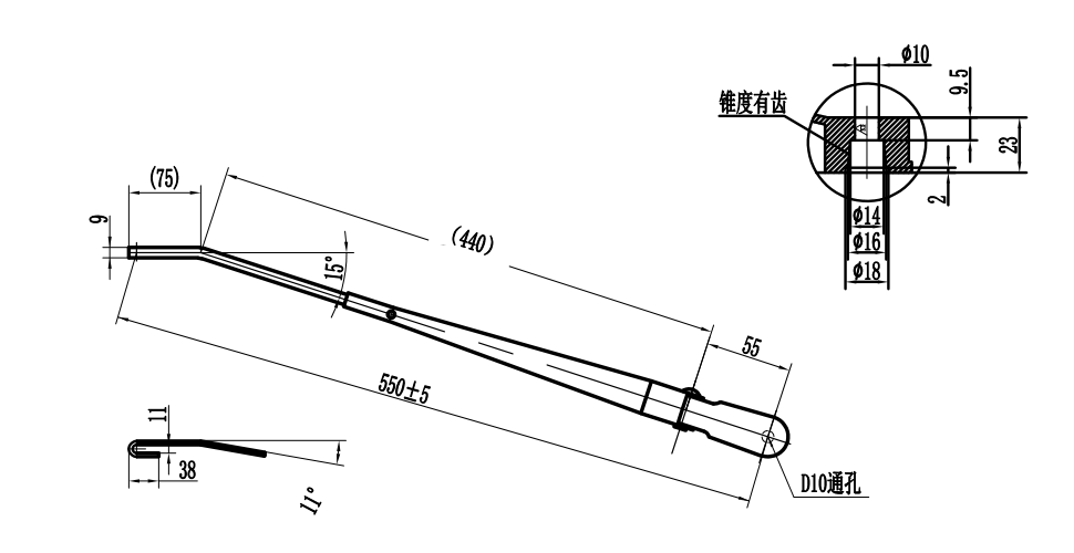 GBXX121 550mm Single flat rod wiper arm