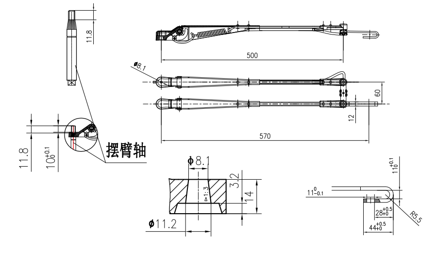 GBXX79 570mm Hook type Wiper Arm