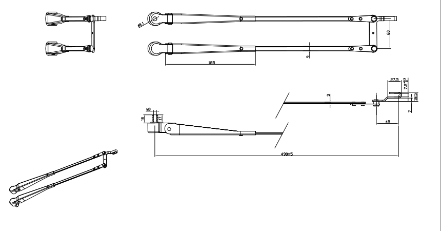 GBSGXXG01 450mm Double bar Wiper arm with hook